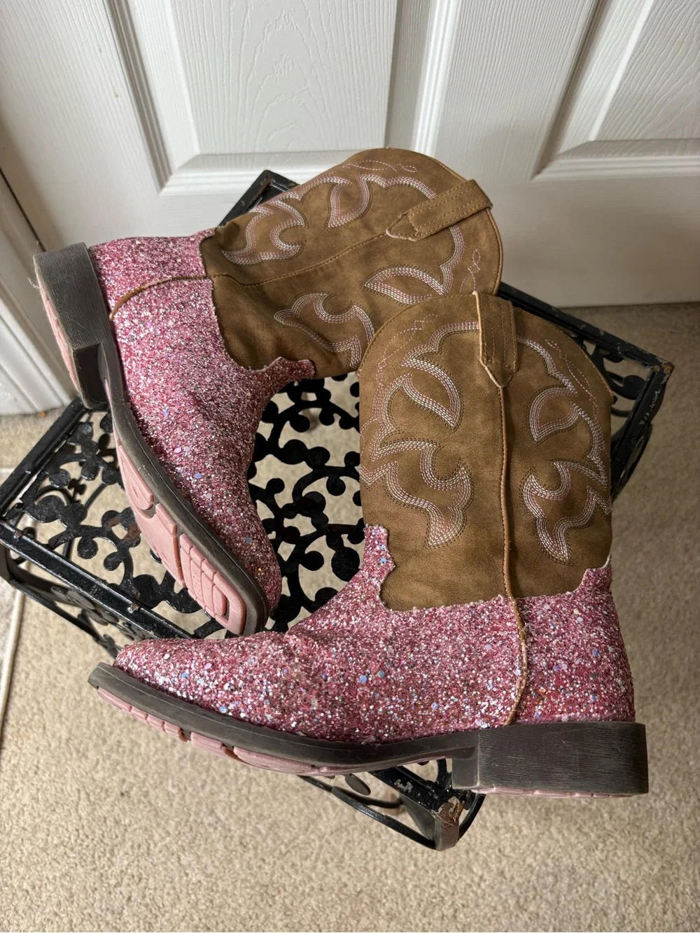 Roper Pink Glitter Gypsy Western Square Toe Cowboy Boots Little Kids Size 3